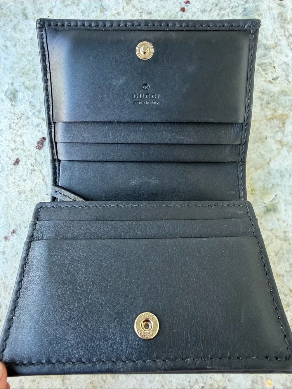 Gucci Beige and Black GG Supreme Canvas Card Holder with Gold Horsebit
